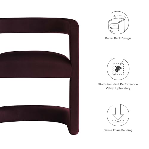 Modway Winslow Stain-Resistant Performance Velvet Dining Chair in Mulberry - Open Back Barrel Armchair - Upholstered Dining Chair - Cozy Reading Chair or Velvet Vanity Chair by Modway - Used condition - Image 2