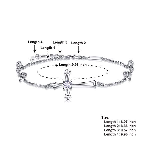 Cross Ankle Bracelet For Women, 925 Sterling Silver Charm Adjustable Foot Anklet, Large Cross Bracelet (One Cubic Zirconia Diamond Cross) #TOP3