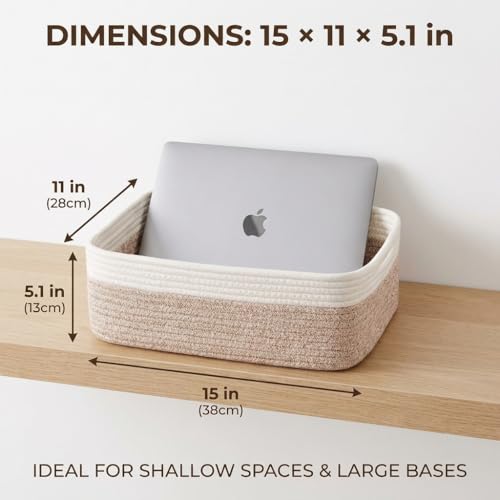Britwicfr Storage Baskets for Organizing 3 Pack, Woven Baskets for Storage 15"x11"x5.1", Large Shallow Basket Shelf Basket Closet Basket Empty Gift Baskets Woven Storage Bins, White & Mixed Brown by Britwicfr - Image 2