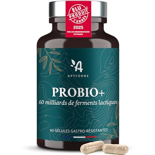 Apyforme - Probiotique Flore Intestinale - 60 Milliards UFC/Jour - 10 Souches Exclusives dont Lactobacillus - 60 Gélules Gastro-résistantes - Fabriqué en France