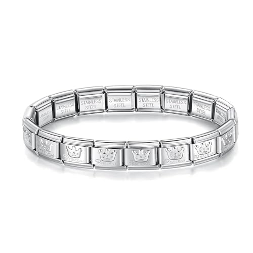 Image of MARJS 9mm Ying Yang Open Heart Butterfly Dolphin Cross Link Starter Bracelet Silver Italian 9mm Link Stainless Steel Charm Compatible With Modular (Princess Crown Silver Link Starter)