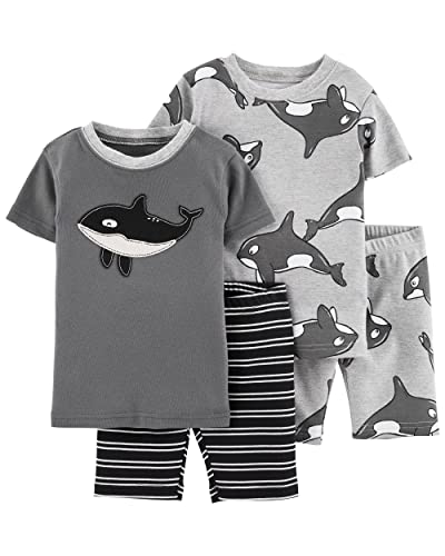 Carter's Boy’s 4-Piece Snug Fit Cotton PJs (as1, age, 3_years, Whale Grey/Stripe/Multi)