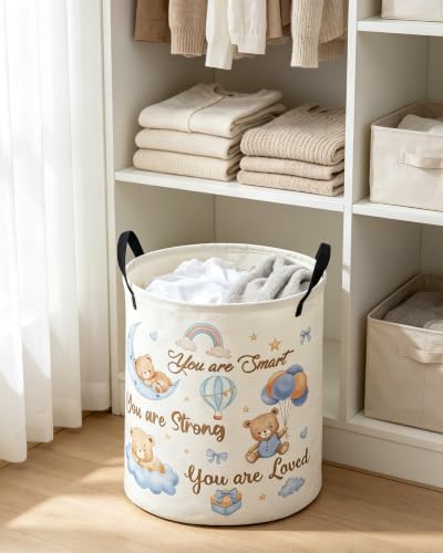Image of ESSME Kids Laundry Basket,Bear Hamper Collapsible Canvas Waterproof Storage Bin for Boys, Cute Hamper,Gift Baskets(Bear)