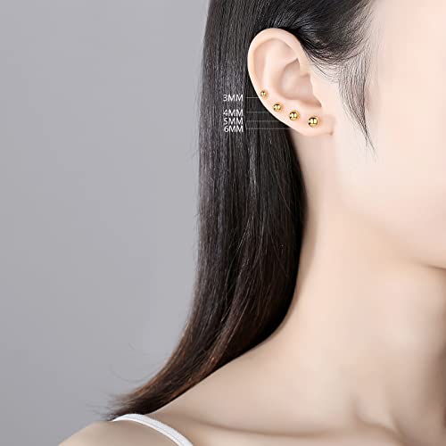 Lavishe 14K Gold Plated 925 Sterling Silver Bead Round Ball Earrings Studs 6Mm #TOP1