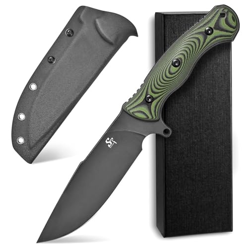 Sitivien ST18 Fixed Blade Knife, N690 Black Stonewashed Steel Blade,Double Color G10 Handle Full Tang EDC Fixed Knifes for Outdoor Activities Working Camping(Green
