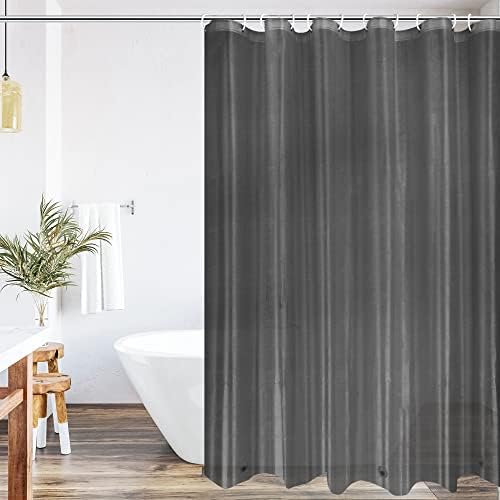 WELTRXE Shower Curtain, 180 x 183 cm Waterproof Shower Curtain Liner, Mold And Mildew Resistant Bathroom Shower Curtain Set With Hooks, Brushed Texture PEVA Plastic Curtains For Hotel Gym, Dark Grey