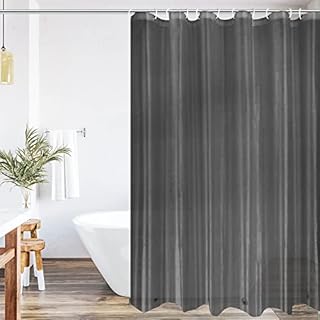 WELTRXE Shower Curtain, 180 x 183 cm Waterproof Shower Curtain Liner, Mold And Mildew Resistant Bathroom Shower Curtain Set With Hooks, Brushed Texture PEVA Plastic Curtains For Hotel Gym, Dark Grey