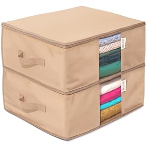 Cedar Clothes Storage Bag Organizer – Protects from Moths, Moisture, Dirt & Dust – Set of 2 Underbed Storage Bags for Clothes, Cashmere Sweaters, Bedding & More – Underbed Storage – Beige