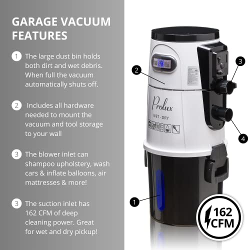 Prolux Professional Wet/Dry Garage Vacuum With Vehicle Detail Kit And 30 Foot Crushproof Hose - Wall Mountable #TOP2