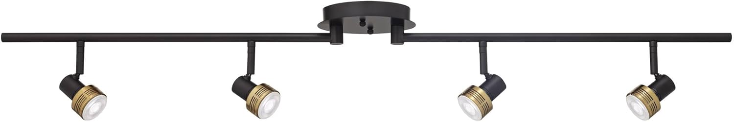 Pro Track 4-Light Heads LED Ceiling Track Light Fixture Kit GU10 Dimmable Flexible Directional Black Gold Metal Modern Kitchen Bathroom Dining Room House Home Decor Hallway Bedroom 43 1/2" Wide