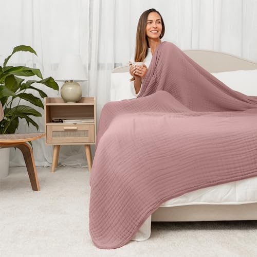 Image of Comfy Cubs Muslin Blanket for Adults Queen 90 inch x 90 inch - 6 Layer Soft, Breathable & Lightweight Muslin Adult Blanket - Machine Washable & Designed in The US Bedding for All Seasons - Mauve