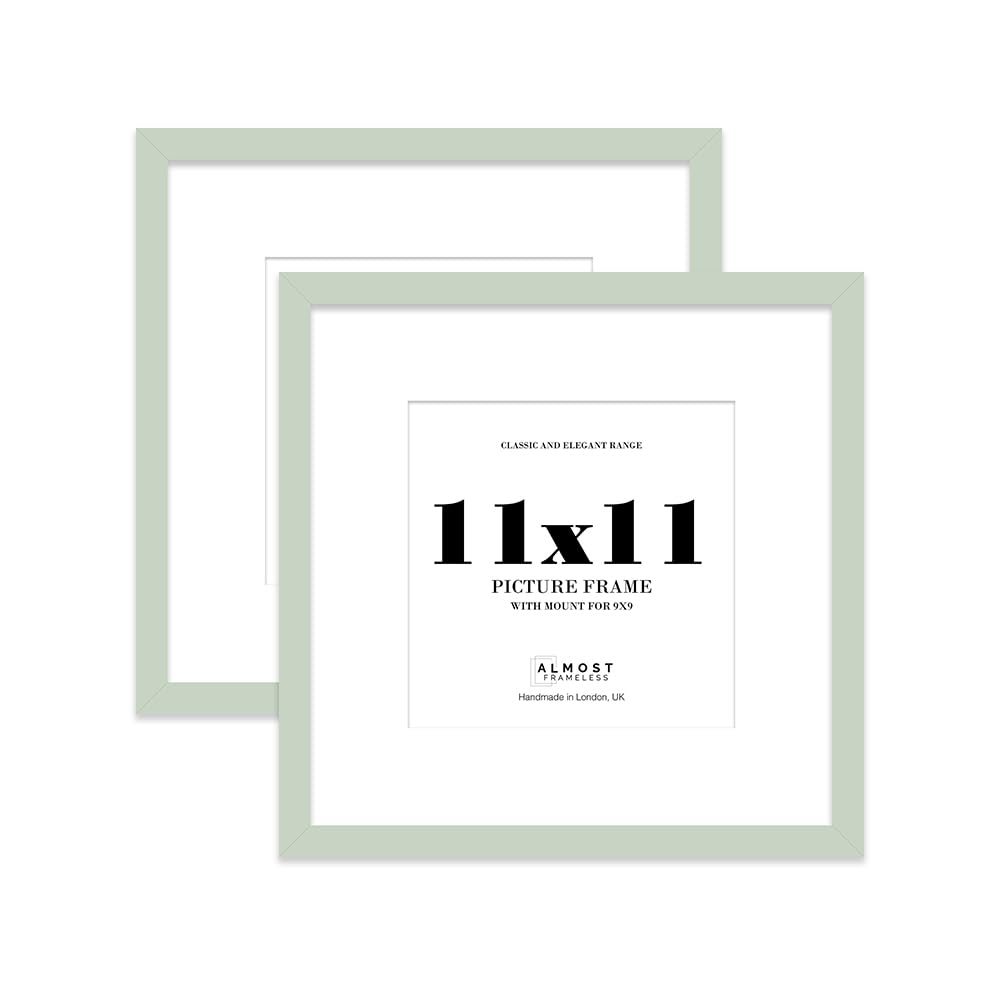 11x11 Mint Green Picture Frame with Mount for 9x9 Photos, Prints - Modern Square Wall Frame, Set of 2