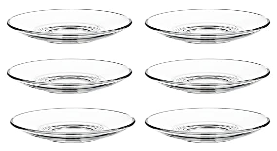 Image of Glass Saucer Plate Set of 6 - 140 ml Clear Crystal-Look Glass Tea & Coffee Saucers - Microwave & Dishwasher Safe, Heat-Resistant, Lightweight Elegant Snack Serving Plates