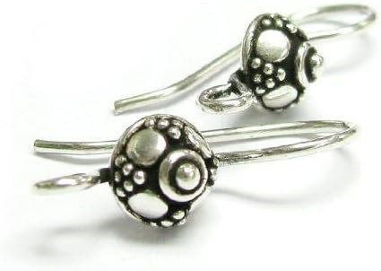 2 pcs .925 Sterling Silver Bali Flower Shield French Hook Earwires Earring Connector/Findings/Antique