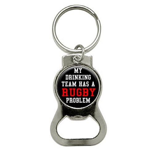 Graphics and More My Drinking Team HAS A Rugby Problem - Bottle Cap Opener Keychain Ring