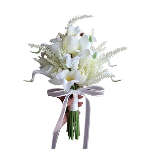 HUFFA Artificial Flower Bouquet for Home Decoration - Elegant Tulips and Calla Lilies for Weddings and Events(Color13)