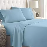 SlumberWell Olympic Queen Sheet Set Cotton, 4 Piece Bed Sheets for Olympic Queen Size Bed, Soft & Breathable, Deep Pocket Sheets Fit 12 Inch Mattress Easy Fit, Light Blue Solid