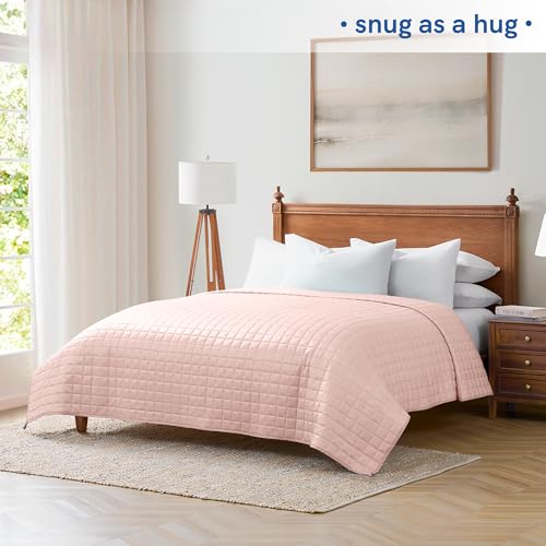 YnM Cooling Weighted Blanket for Adults, 50lbs Heavy Bed Throw Comforter with 100% PE Fabric, Ideal for Hot Sleepers or Summer Days(88x104 Inches for Queen/King Bed, 50 Pounds, Pink)