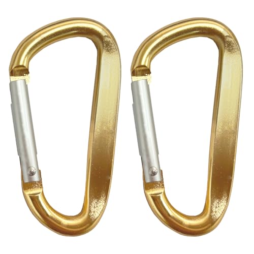 Cute Carabiner Clip, 3" Aluminum Alloy Caribeener D Ring, Spring Snap Hook for Keychain Clip(2pack Light Golden)