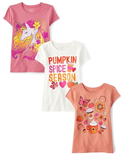 Image of The Children's Place Girls' All Holidays,Birthdays Short Sleeve Graphic T-Shirts,3 Pack