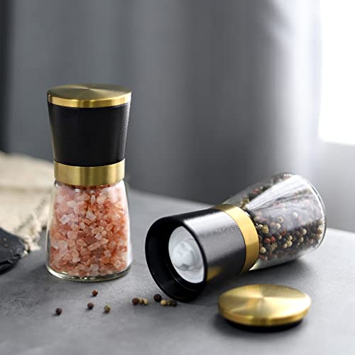 Gold Salt And Pepper Grinder Set Stainless Steel Salt And Pepper Mill Set Ceramic Adjustable Coarseness Spice Grinder Refillable Sea Salt Grinder Mill Home Kitchen Gift #TOP4
