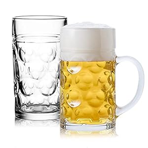 German Glass Beer Stein Mugs – Jumbo 1.2L, Freezable 40oz, Extra Large, Dishwasher Safe 2Pack