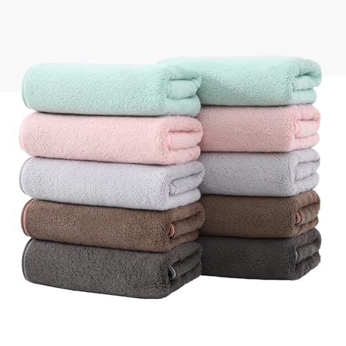 フェイスタオル 10枚セット マイクロファイバー 35X75cm ふわふわ 柔らかい肌触り 高速吸水 速乾 耐久性 抗菌防臭 毛羽落ちしない ホテル仕様 お風呂上がり 家庭用 業務用 (5色)