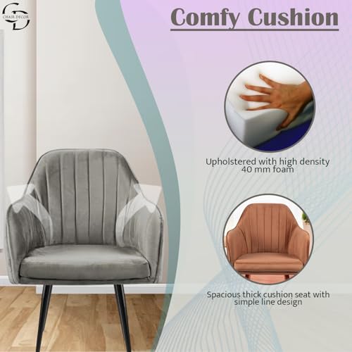 Image of Velvet Accent Chair | Luxury Upholstered Armchair with Sturdy Metal Legs | Modern Comfortable Chair for Living Room, Bedroom, Office, or Cafe (Black Legs, Grey)