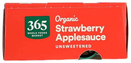 Image of 365 by Whole Foods Market, Organic Strawberry Applesauce Pouches, Unsweetened, 3.2 Ounce (Pack of 4)