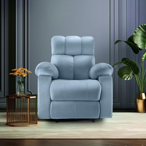 Image of Little NAP Helios Soft Suede Fabric Single Motorized Standard Recliner | Padded 1 Seater Aaram Sofa | Relaxing Chair for Home Office Living Bed Room | Sky Blue
