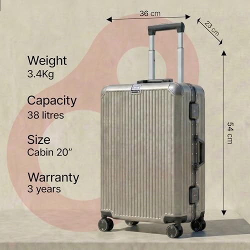 Image of Vertica Hard PC Trolley Luggage, Cabin Size, 100% Polycarbonate, Lightweight and Durable, Silent Wheels, Anti-Theft with Aluminium Frame, and 2 TSA Locks, 20-Inch, Granite Haze