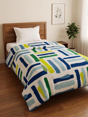 Image of Mafatlal 120 GSM Tulip Single AC Comforter Blanket | Premium Microfiber Reversible All Season Dohar Quilt | Ultra Soft Lightweight Warm Bedding Duvet | 154 x 228 cm | Blue Lime