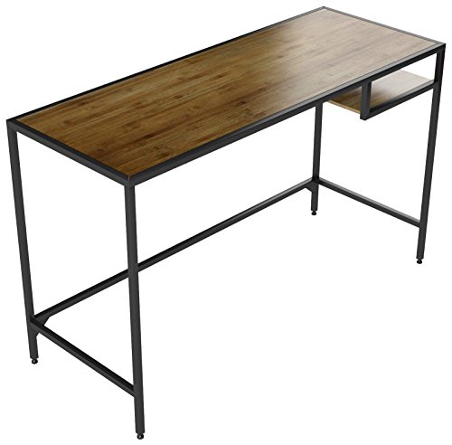 Industrial Vintage Design Space Saver Entryway Hallway Console Table Desk with Lower Shelf Storage, Wood Top and Metal Black Metal Frame