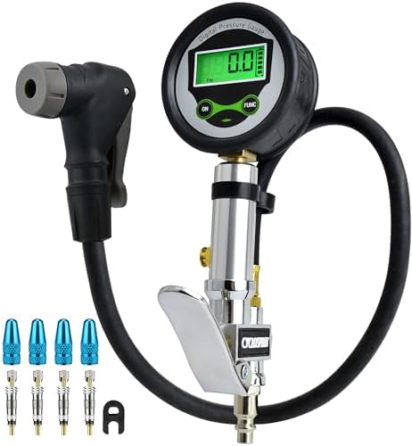 CycloSpirit Digital Bicycle Tire Inflator Gauge with Auto-Select Valve Type - Presta and Schrader Air Compressor Tool
