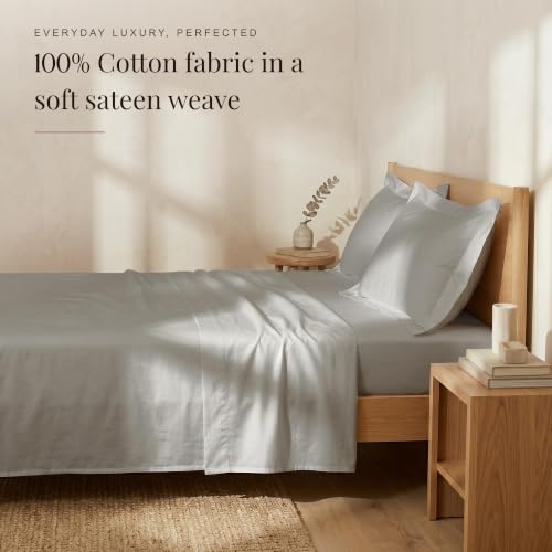 Image of Huesland Luxury 300 TC 100% Pure Cotton Luxe Soft Touch King Size Bed Sheet Cotton - Soft, Durable & Stylish | Glacier Grey | 108 x 108 inches