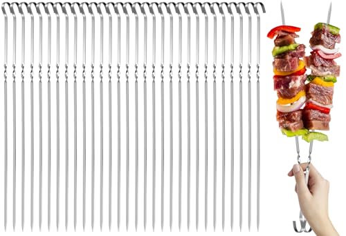 BEAUGIREW 30 Pieces 14 inch Barbecue Skewers Stainless Steel