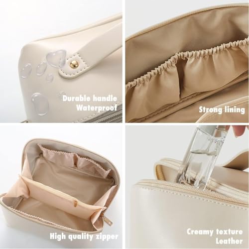 Image of Cosmetic Organizer Bag - Travel Makeup Bag, Large Capacity | Waterproof Portable & Spacious Pouch | Wide Opening | Divider and Handle (White)