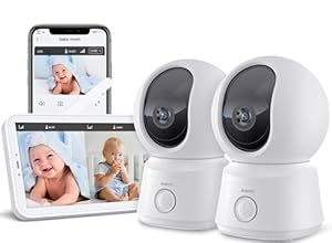ARENTI Babyphone mit 2 Kamera und App mit 5" Display, 1080P PTZ Video Babyfon mit Kamera, One-Touch-Ruf, Temperatursensor, Wiegenlied, Nachtsicht, 2 Wege Audio, VoX Mode, Automatische Verfolgung
