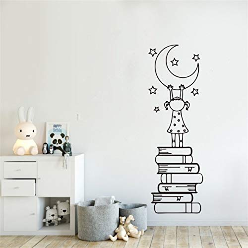 Girls Room Education Books Wall Sticker Art Bedroom Study Room Reading Moon Stars Wall Decal Vinyl Kids Nursery Wall Decoration Rb706 (Black, 42X130Cm) #TOP5
