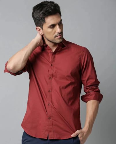 Image of Men's Cotton Blend Solid Shirt - Stylish Button Down Shirt for Casual
