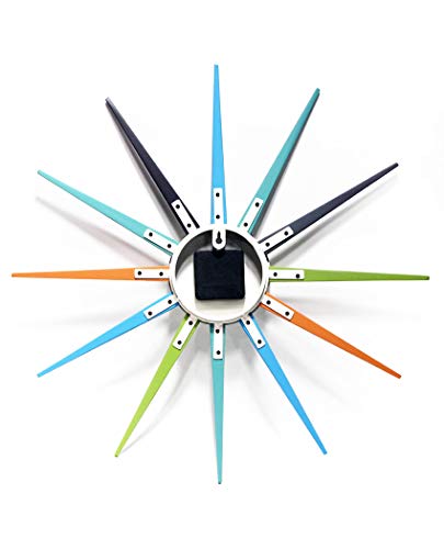 Infinity Instruments Stellar Starburst Vintage 20 inch Retro Midcentury Clock, Green, Blue, Aqua, Orange - Thumbnail 2