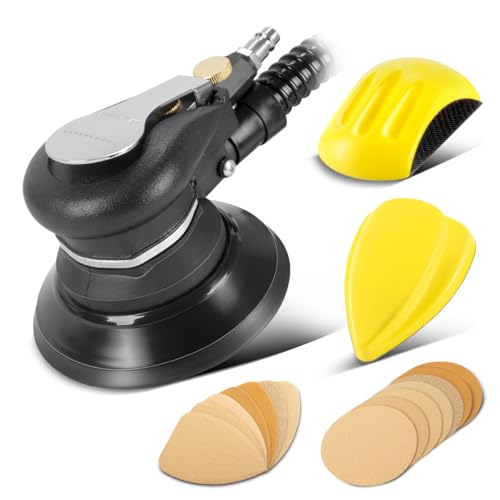 STAHLWERK Lijadora excéntrica de aire comprimido DES-125 ST, lijadora neumática de 125 mm, disco de lijado, pulido y lijado de metal, madera, plástico, juego de lijadora con dos bloques de lijado