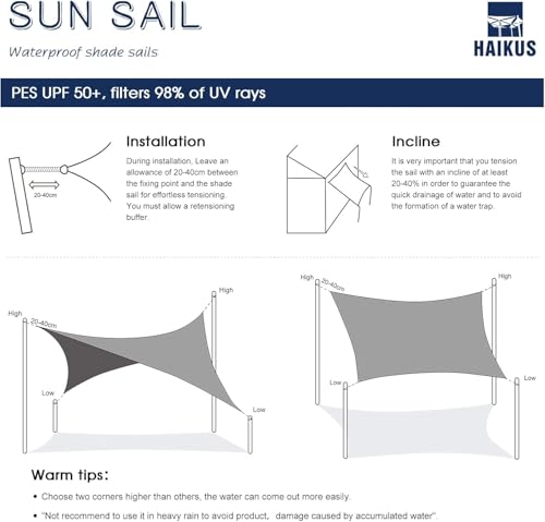 HAIKUS Sonnensegel Wasserdicht Rechteckig 2x3m Sonnenschutz Wasserabweisend Premium PES Polyester mit UV Schutz für Balkon Garten Terrasse Creme 3x2m