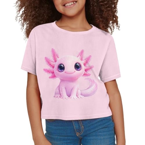 Image of Girls Fashion Crewneck Tee Shirts Casual Short Sleeve Crop Top Summer Outfits 5-14 Year