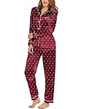 SWOMOG Womens Silk Satin Pajamas Set Button Down Sleepwear Loungewear