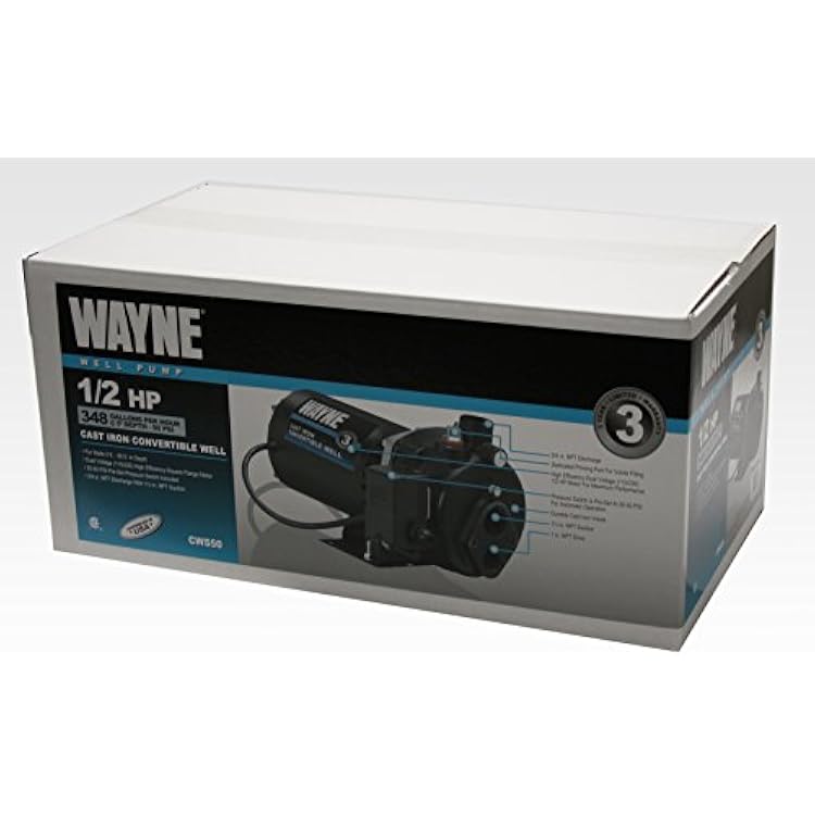 WAYNE CWS50 1/2 HP Cast Iron Convertible Well Jet Pump for Wells up to 90 ft.