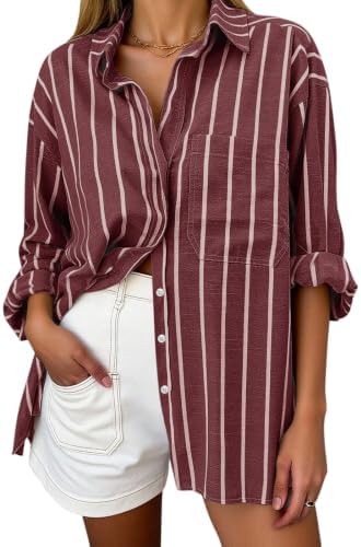 Aoudery Women's Oversized Linen Button-Down Shirt
