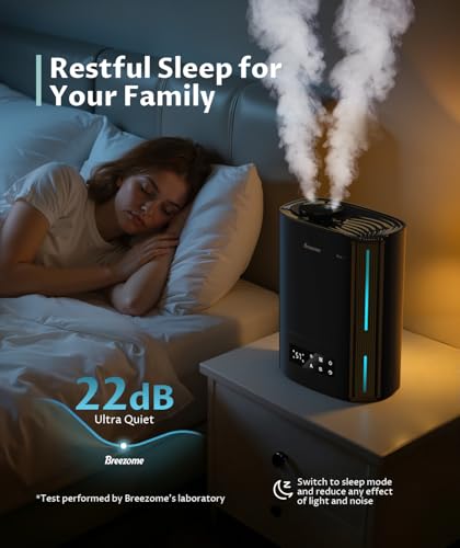 Image of Humidifiers for Bedroom & Large Room, 6L Top Fill Cool Mist Humidifier for Home, Quiet Humidifiers with Essential Oils Diffuser, 3 Mist Levels adjustable with Humidistat, Dual 360Rotation Nozzles, Easy Clean, Multi Timers, 7-Color LED, for Baby Kids, Office, Bedroom, Plant, Nursery