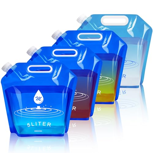 Water Container Bags, 4 Packs BPA Free No-Leak Foldable Plastic 1.3 Gallon Water Container Bag for Camping Hiking Backpack Emergency Storage Jug