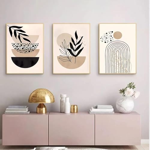 Décoration géométrique abstraite pour habiller un grand mur vide triptyque de toiles